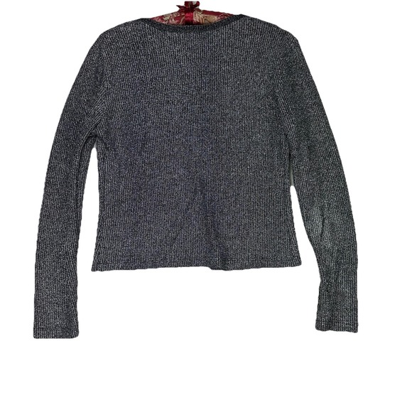 MKM Designs VTG Silver Metallic Tie Front Cardigan Y2K Indie Grunge M - Picture 2 of 16